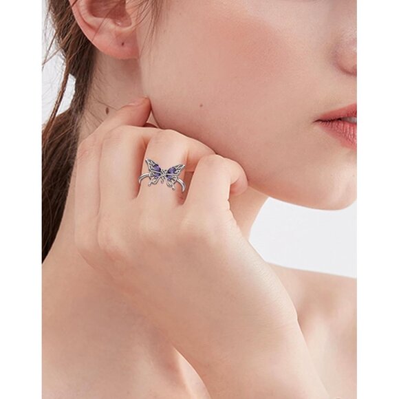 🆕 Women Green Big Butterfly Statement Ring Solid Sterling Birthstone Jewelry - Picture 5 of 7